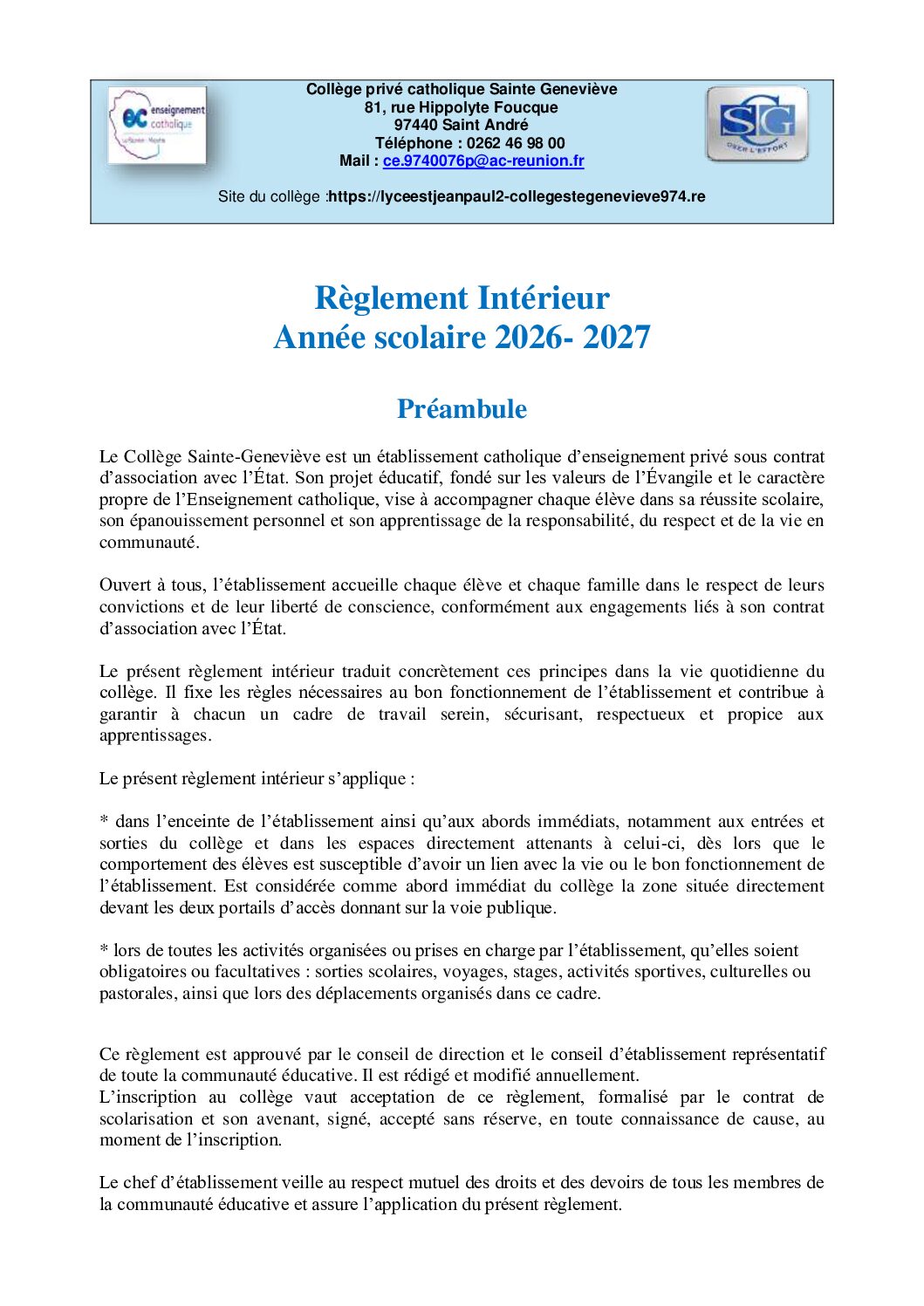 REGLEMENT INTERIEUR